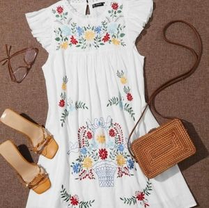 SHEIN White embroidered peasant dress